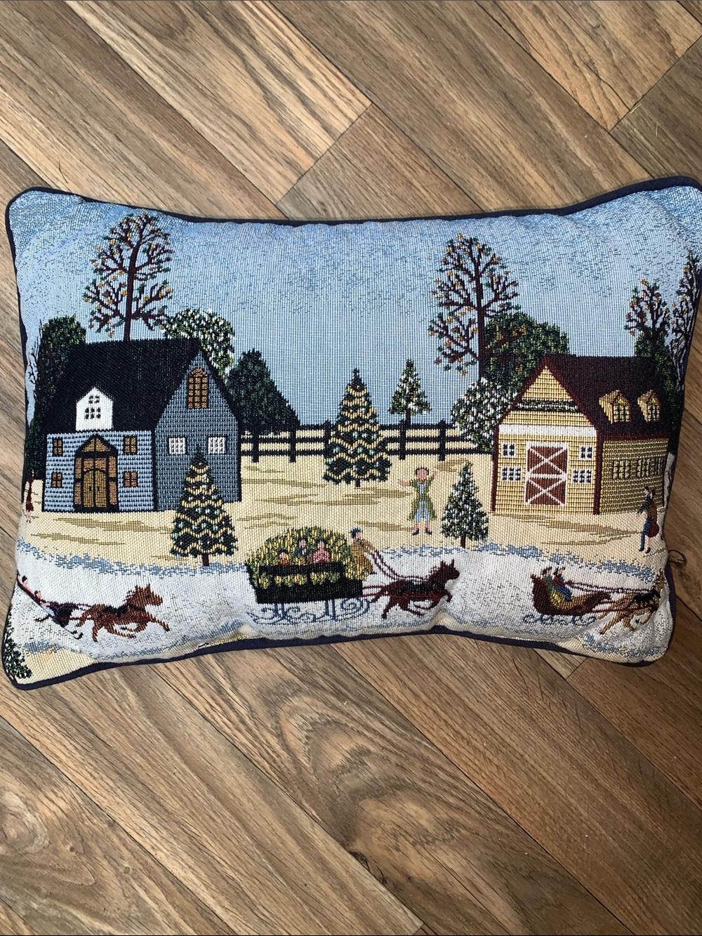Holiday Winter Village Decorative Pillow - Blue